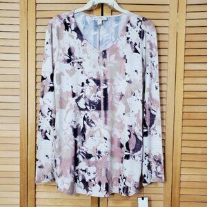 Dana Buchman Everyday Casual Abstract Print Long Sleeve Tunic Top Size S